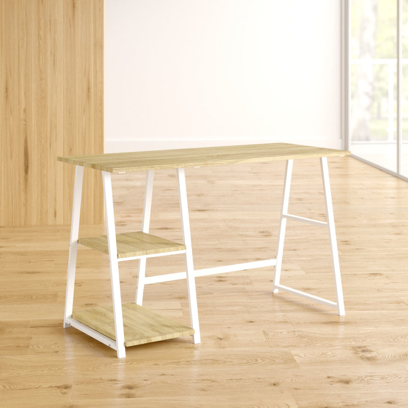 Sadie Metal Base Writing Desk, Oak, White