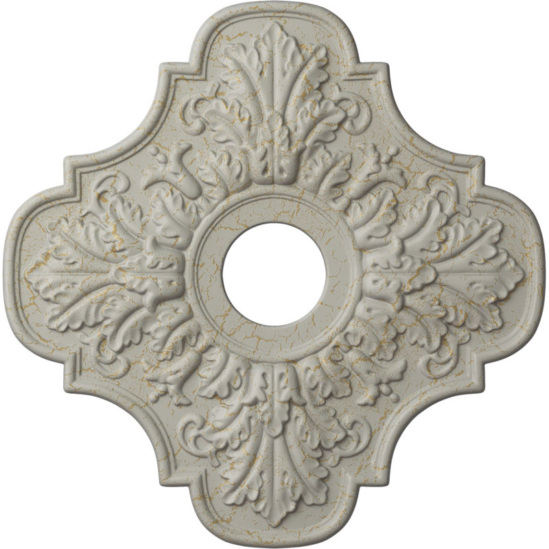 Endurathane Peralta Ceiling Medallion, 17 3/4"OD x 3 3/4"ID x 1"P (Fits Canopies up to 4 5/8"), Hand-Painted Pot of Cream Crackle Finish