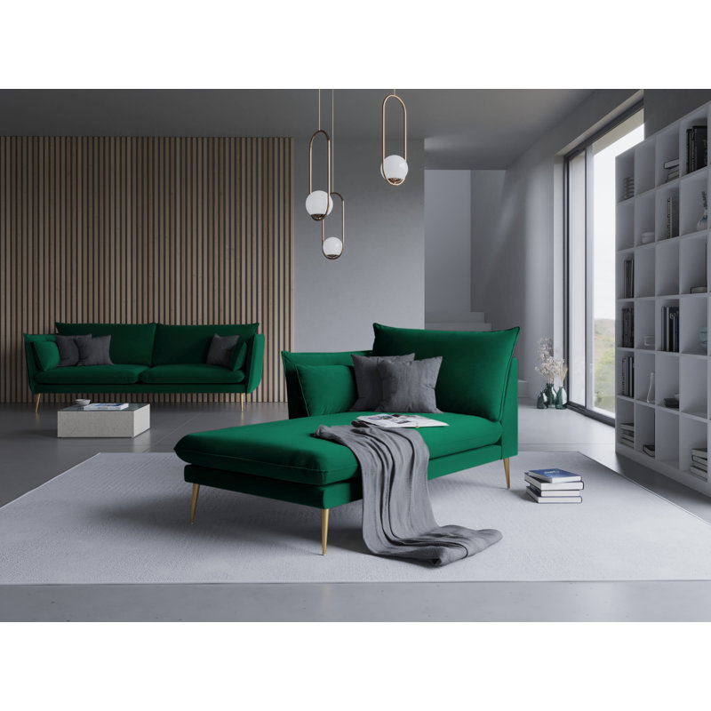 Adoraim Velvet Chaise Lounge, Gold, Left-Arm Chaise, Bottle Green