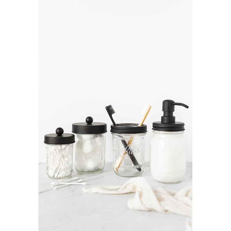 Black Glass and Metal Mason Jar Bathroom Set