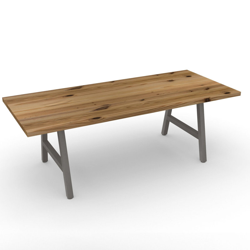 Solid Wood Top Metal Base Dining Table, Clear, 30" H x 120" L x 48" W