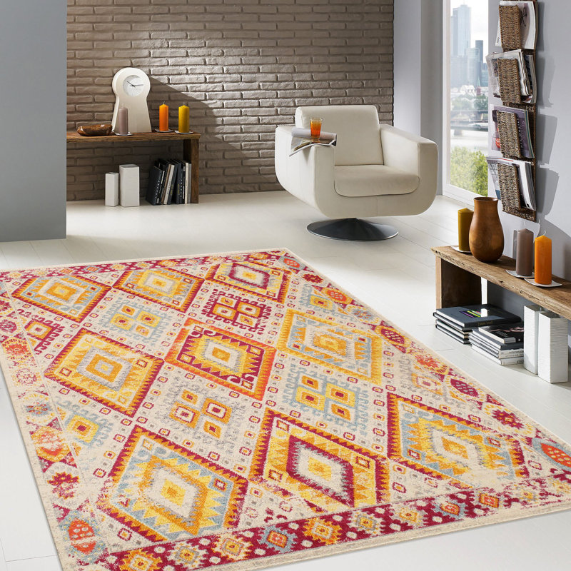 Tapis beige / rouge / jaune Aldora Southwestern, Rectangle 5 pi x 8 pi