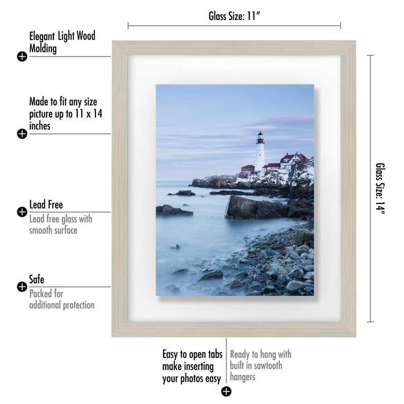 Floating Picture Frame With Polished Glass For Hanging And Tabletop Horizontal And Vertical Format, Brown, 11" x 14"