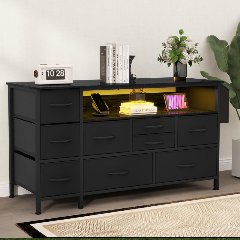 9 Drawers Dresser, Media Centre With With RGB Lights, Smart Control, Black