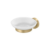 Deltana BBS2012-4 4-3/8" Diameter Sobe Series Frosted Glass Soap Dish With Mount Brushed Brass