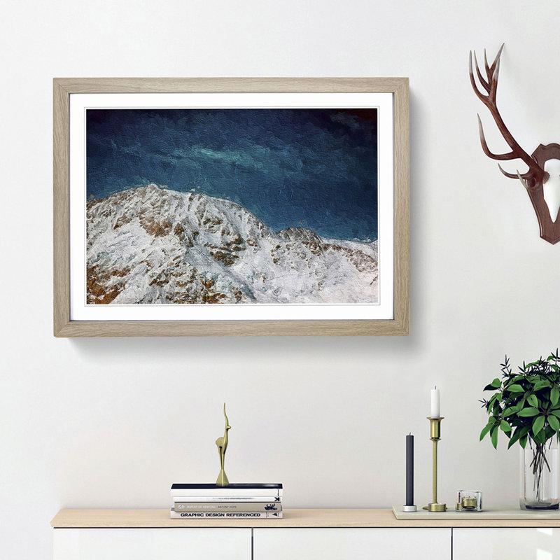 Denali McKinley Mountain in Alaska - Picture Frame Painting Print, Oak Framed, 48cm H x 65cm W x 2cm D