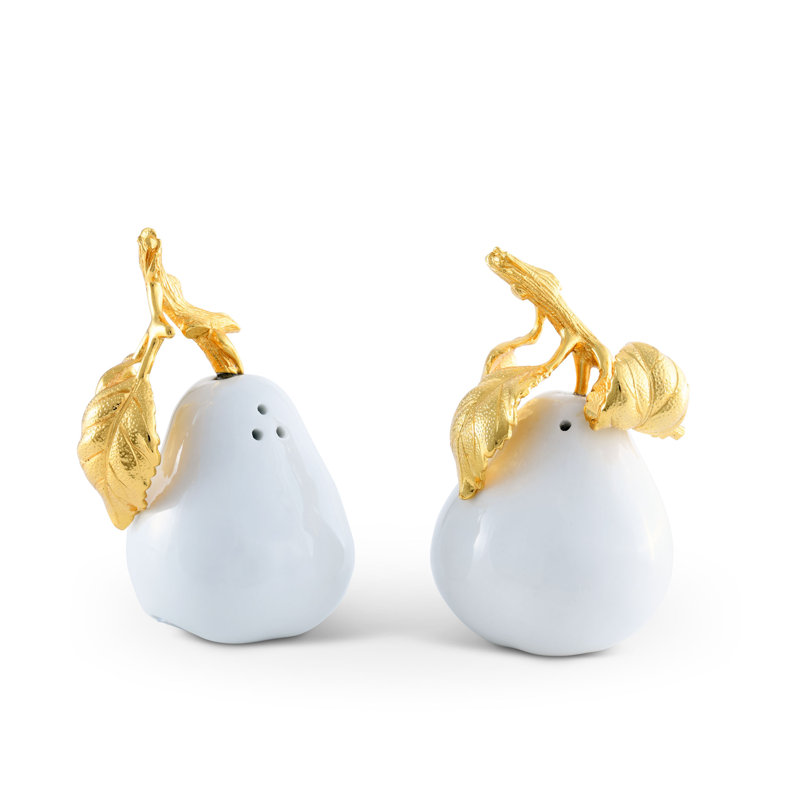 Ensemble salière et poivrière en porcelaine Harvest, Blanc / or