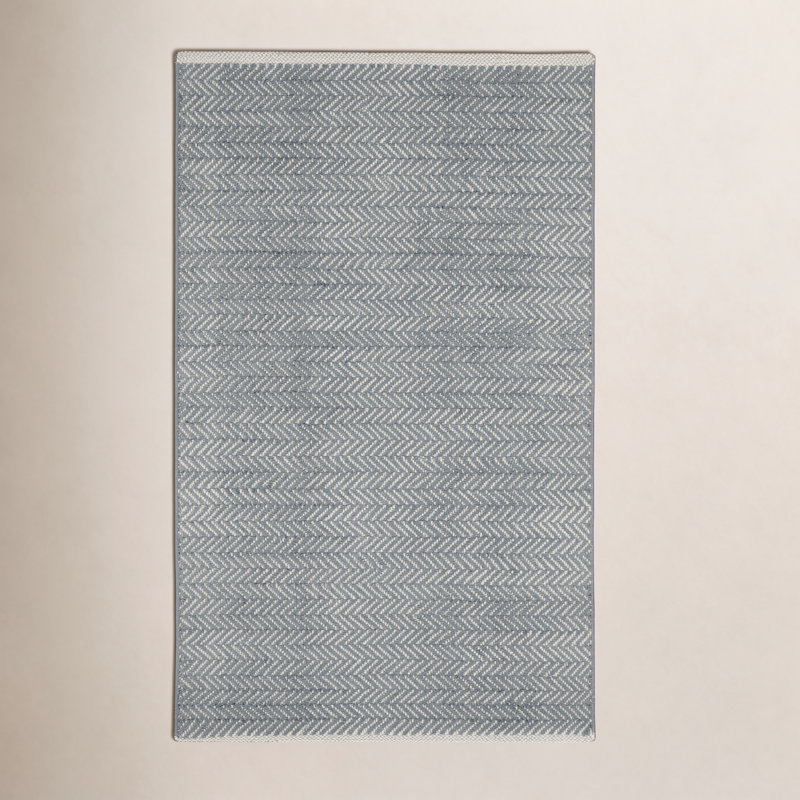 Herringbone Swedish Blue Handwoven Cotton Rug, Rectangle 5' x 8', Slate Gray