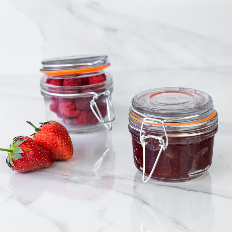 Argon Tableware - Glass Storage Jars, Clear/Orange, 7cm H x 7.5cm W x 7.5cm D