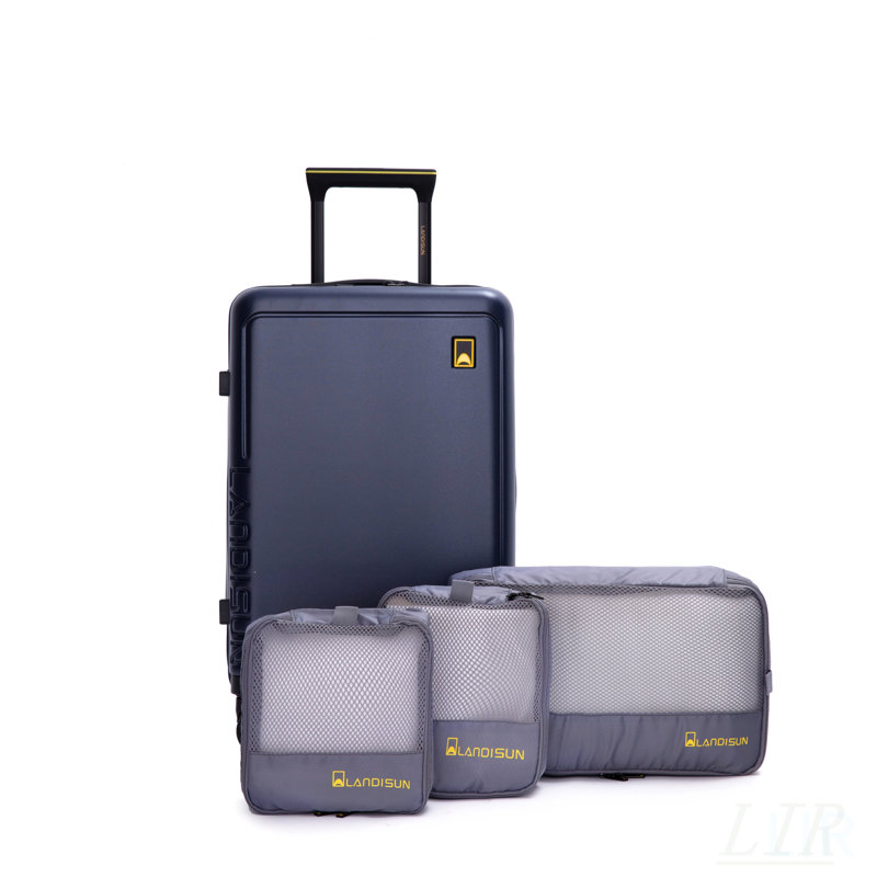 19 po + 3 pièces Sac de rangement doublé, bagage à main trois pièces, valises à roulettes, valise de transport légère en ABS, bagage à coque rigide BLEU