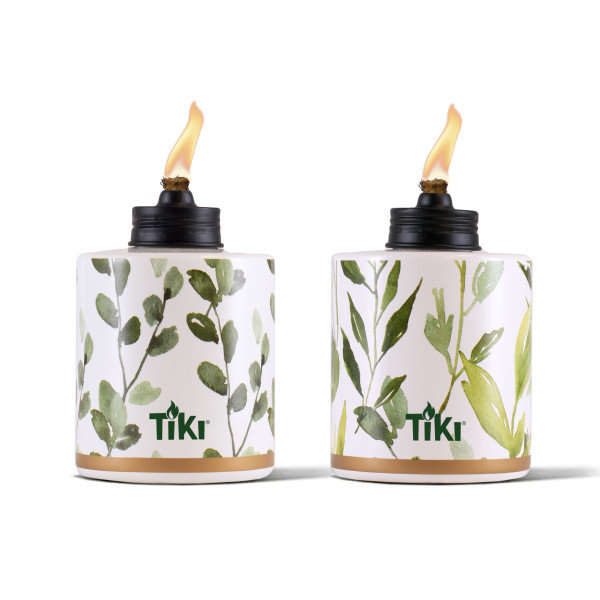 Green and White Glass Tabletop Torch Set