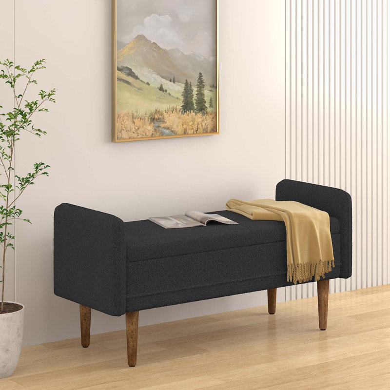 linen fabric Storage Ottoman Bench For Entryway, Black