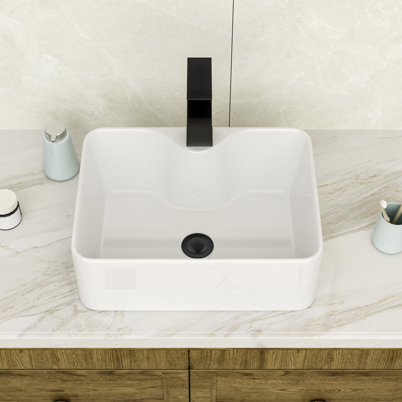 16" L x 12" W Rectangular Above Counter White Porcelain Ceramic Vessel Bathroom Sink with Faucet