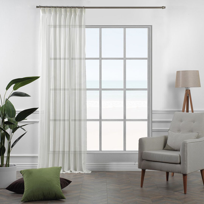 Pinch Pleat Extra Long & Exra Wide Silk Crep Single Panel Sheer, Ecru, 75" W x 156" L