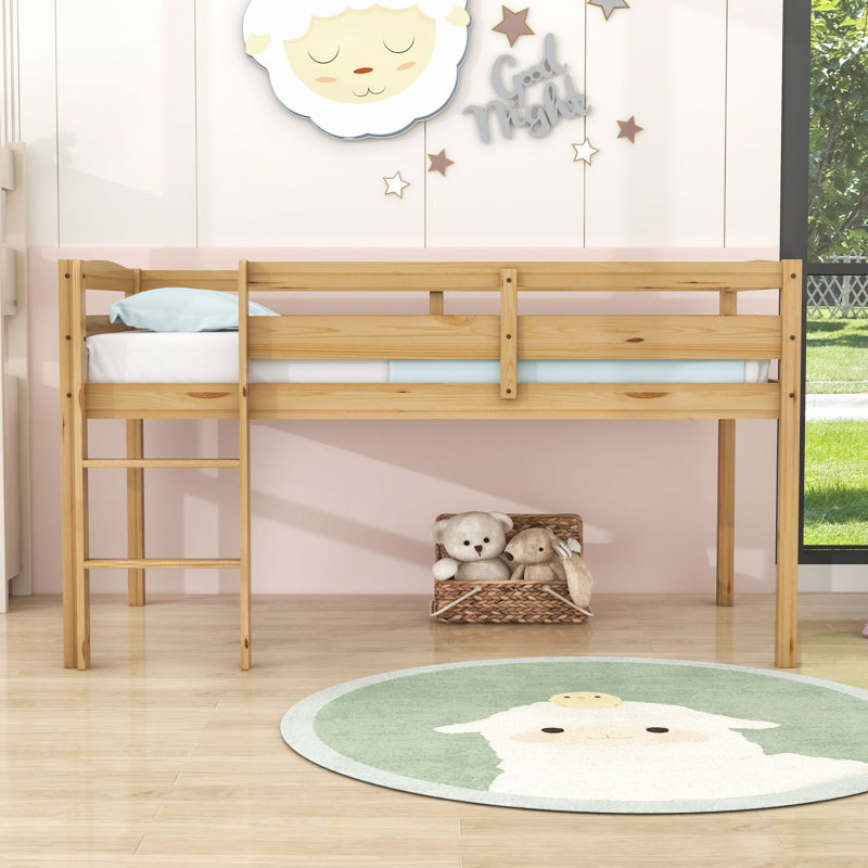 Twin Wood Loft Bed With Ladder, Natural