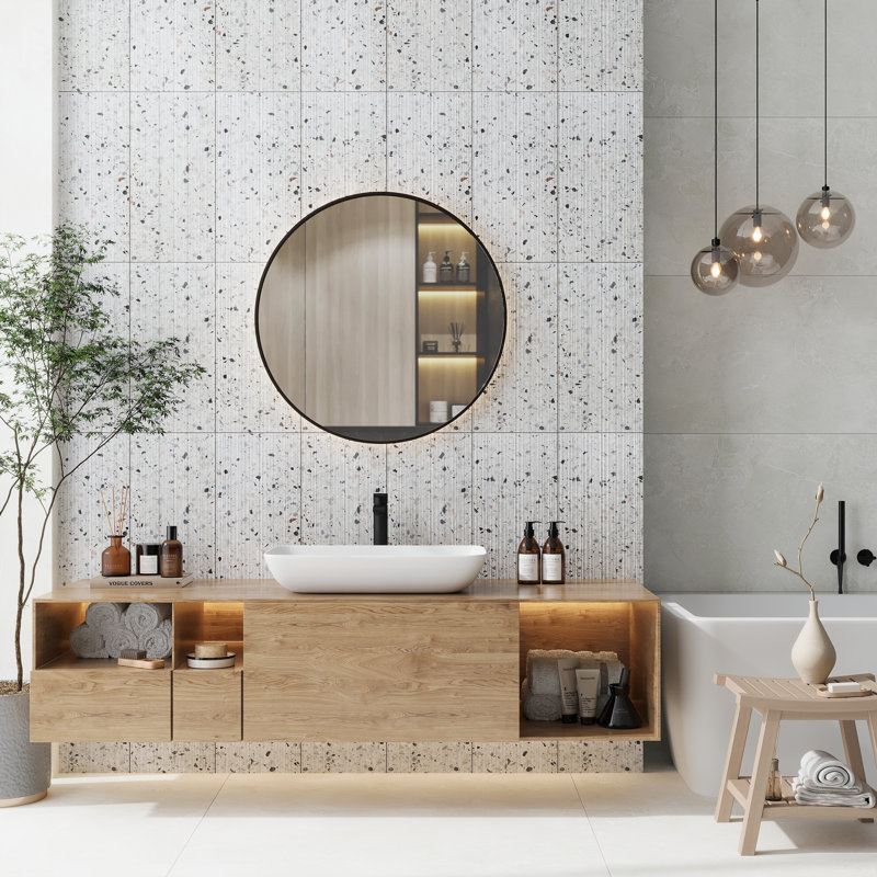Terraforma 12x24 in. White Fluted Terrazzo Large Wall Tile (7.75 sq ft/case, 4-Pack), White Fluted