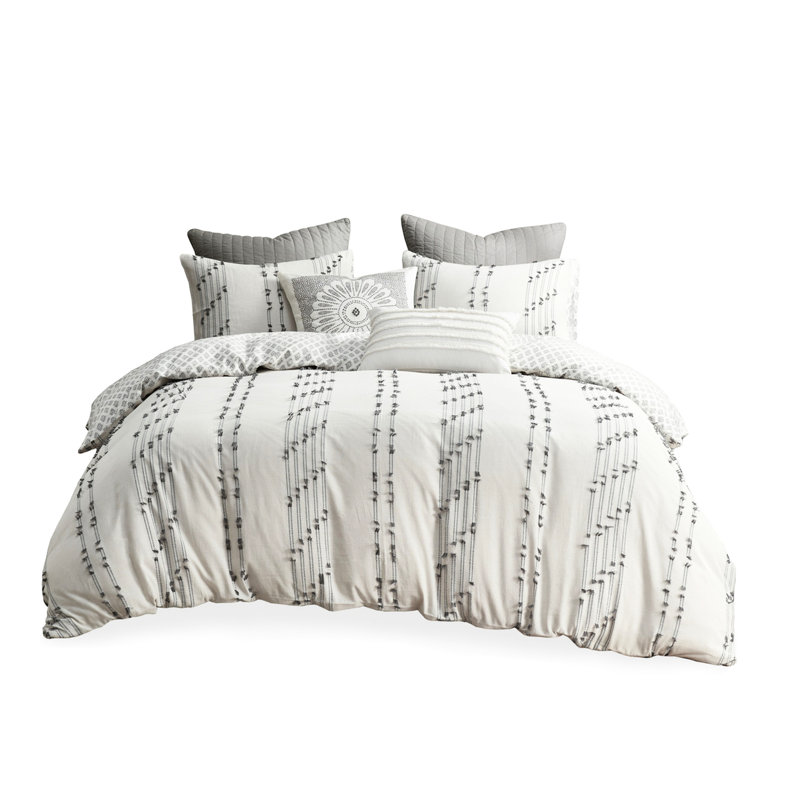 100% Cotton Duvet Cover For Full/queen - And Grey Coloured, Button Closure, Interior Ties, Stripes Reverse, 4 Corner Machine Washable