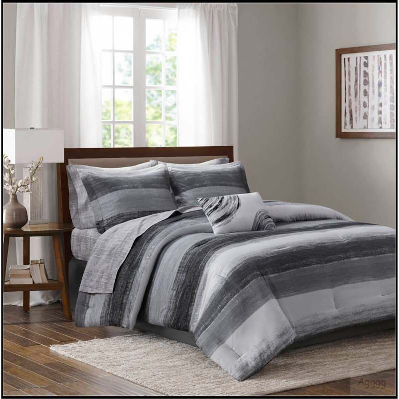 Ensemble d'édredon 9 pièces pour grand lit 9 pièces avec draps en coton, noir, Grand édredon et 8 pièces supplémentaires