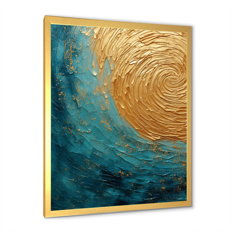 Toile dorée sarcelle alchimie spirale III, H 40 po x l 30 po x P 1,5 po, Cadre photo noir simple