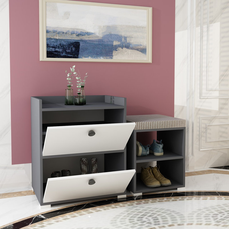 Armoire de rangement pour chaussures 4 paires, Gris anthracite / blanc
