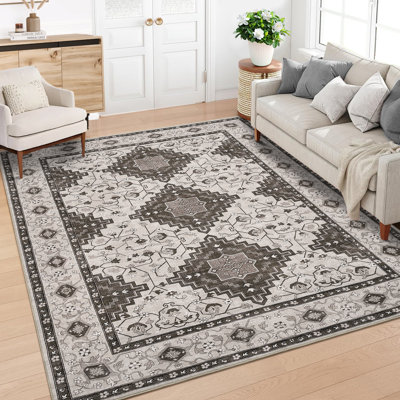 Tapis lavable à la machine avec envers en caoutchouc pour le salon Tapis oriental antidérapant Tapis de sol rétro facile à nettoyer pour la salle à manger de la chambre