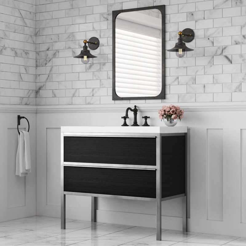 Ensemble de meuble-lavabo simple 24 po avec comptoir Surface noire Element, Argent argent