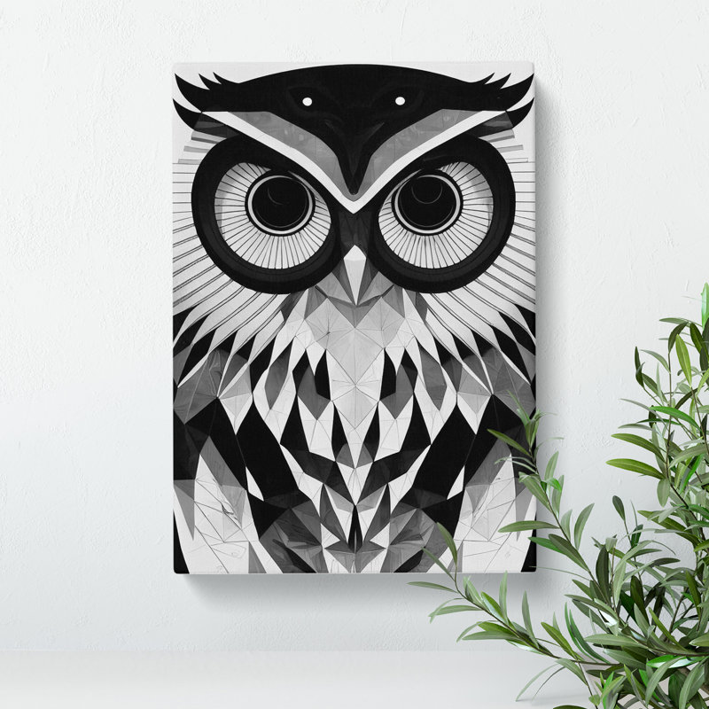 Owl Monochrome Art No.1 - Wrapped Canvas, 50cm H x 35cm W x 3cm D