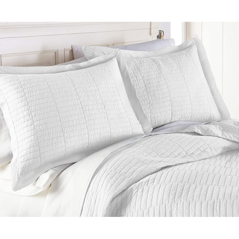 Solid Color Cotton Quilt Flange Border 3 Piece Quilt Set, Queen Quilt + 2 Standard Shams, White