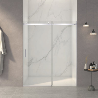 56-60"W X 72"H Frameless Sliding Shower Door,5/16" (8Mm) Thick Sgcc Tempered Clear Glass,Double Side Easy Clean Coat, Brushed Nickel Finished With Buffer