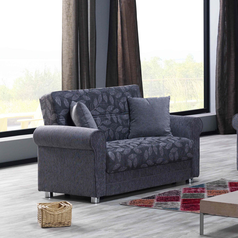 Rio 63 in. Fabric Upholstered 2-Seater 3-in-1 Sleeper Loveseat with Storage, Gray
