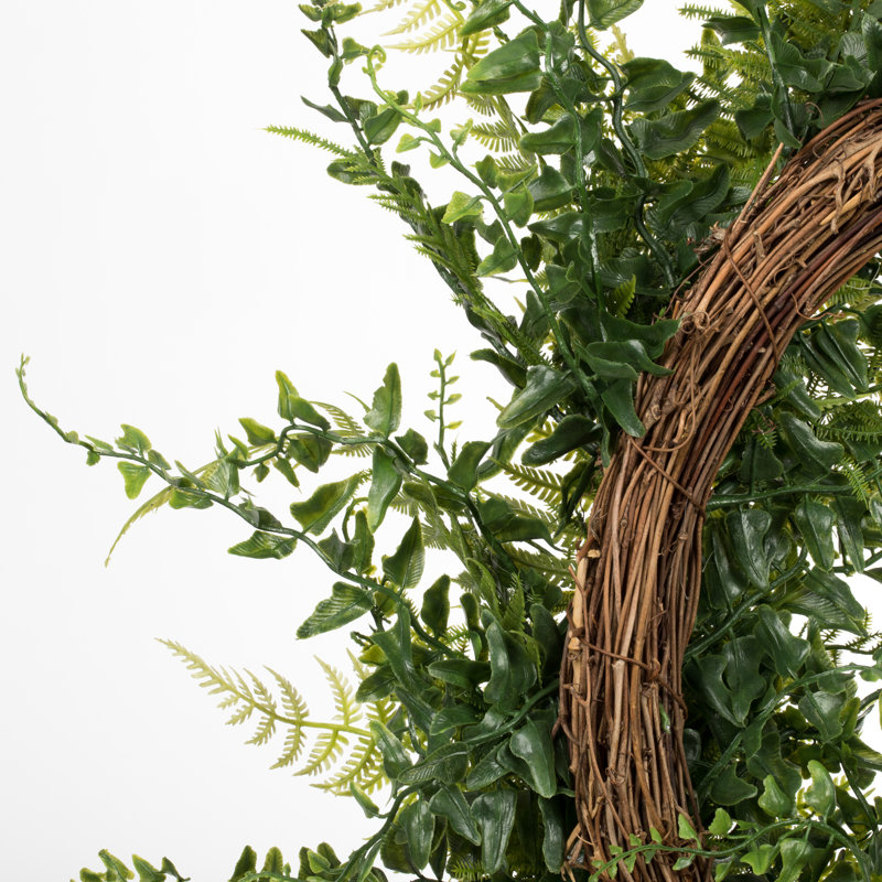 Artificial Buckler Fern and Grass Wreath, 18" H x 18" W x 4" D