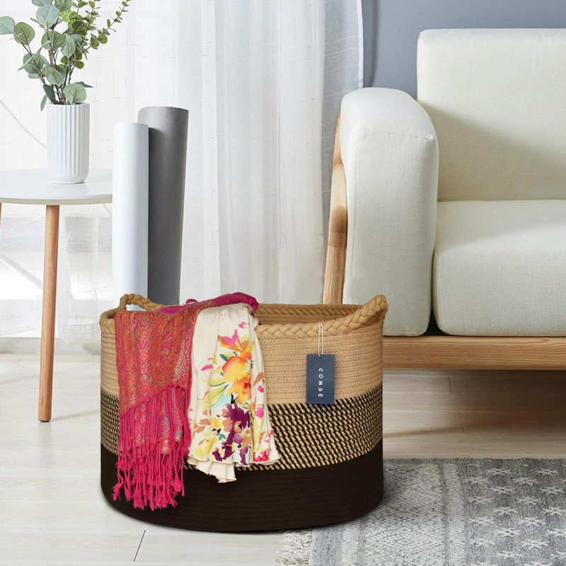 Laundry Basket with Handles, Brown/Black