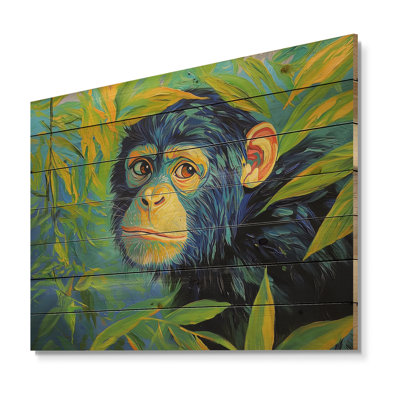 Playful Monkey Primate In The Jungle II - Modern Wooden Wall Art