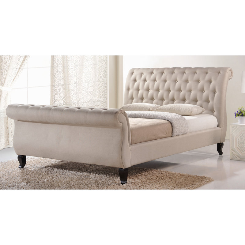 Vidette Upholstered Sleigh Bed, Light Beige, Queen