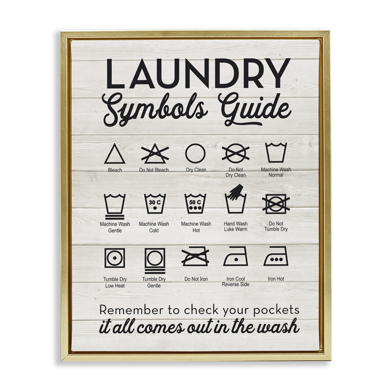 «Laundry Laundry Symbols Guide», art mural sur toile par lettrage et doublure, H 31 po x l 25 po