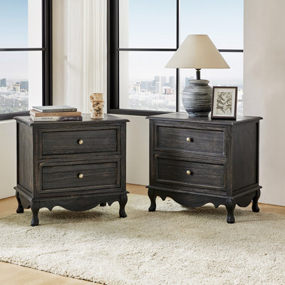 Hippe 61cm H Transitional 2 - Drawer Bedside Table with Wood Legs and Charging Station Space