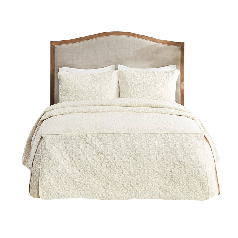 Grand couvre-lit 3 pièces crème - plissé en coin, microfibre, rembourré, tissu en microfibre paisible, qualité supérieure