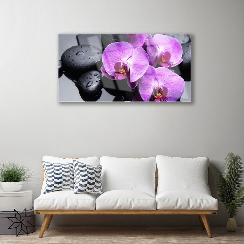 Floral Flower Stones 1 Piece Wall Art on Glass