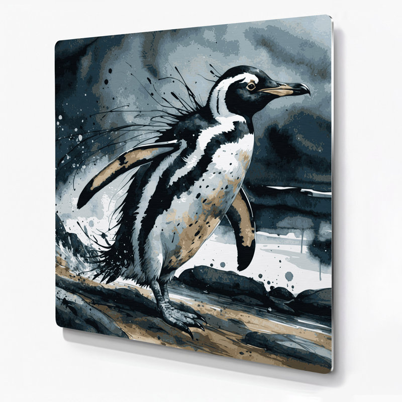 Faune, pingouin africain, art mural en métal bleu, H 12 po x l 12 po