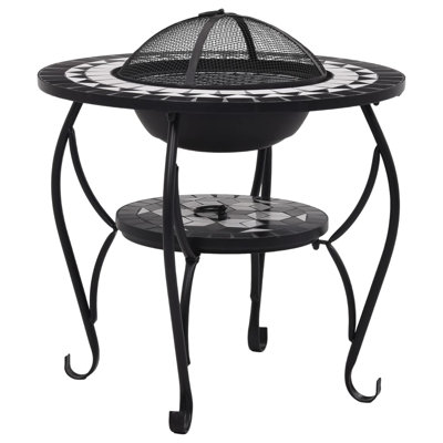  Mosaic Fire Pit Table Black and White 68 cm Ceramic Outdoor Patio Fire Bowl Table