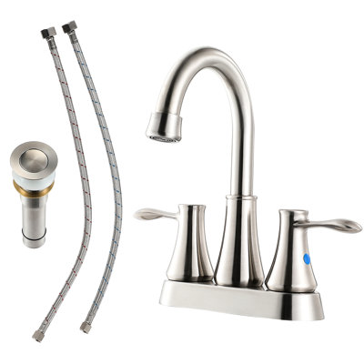 Robinet de lavabo 4 pouces en nickel brossé - Acier inoxydable haut, 2 poignées, bonde escamotable, conduites d'alimentation en eau, douchette à bec pivotant à 360 degrés, performance durable