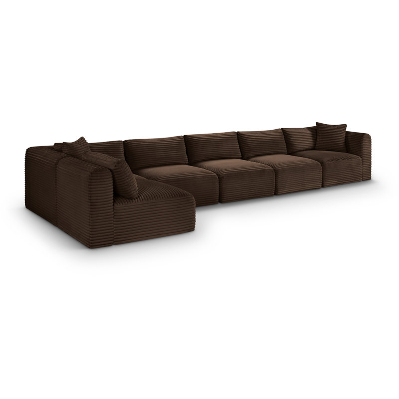 Canapé modulaire en L Carmean Performance, Velours côtelé texturé brun, 4 sans accoudoirs, 2 en coin