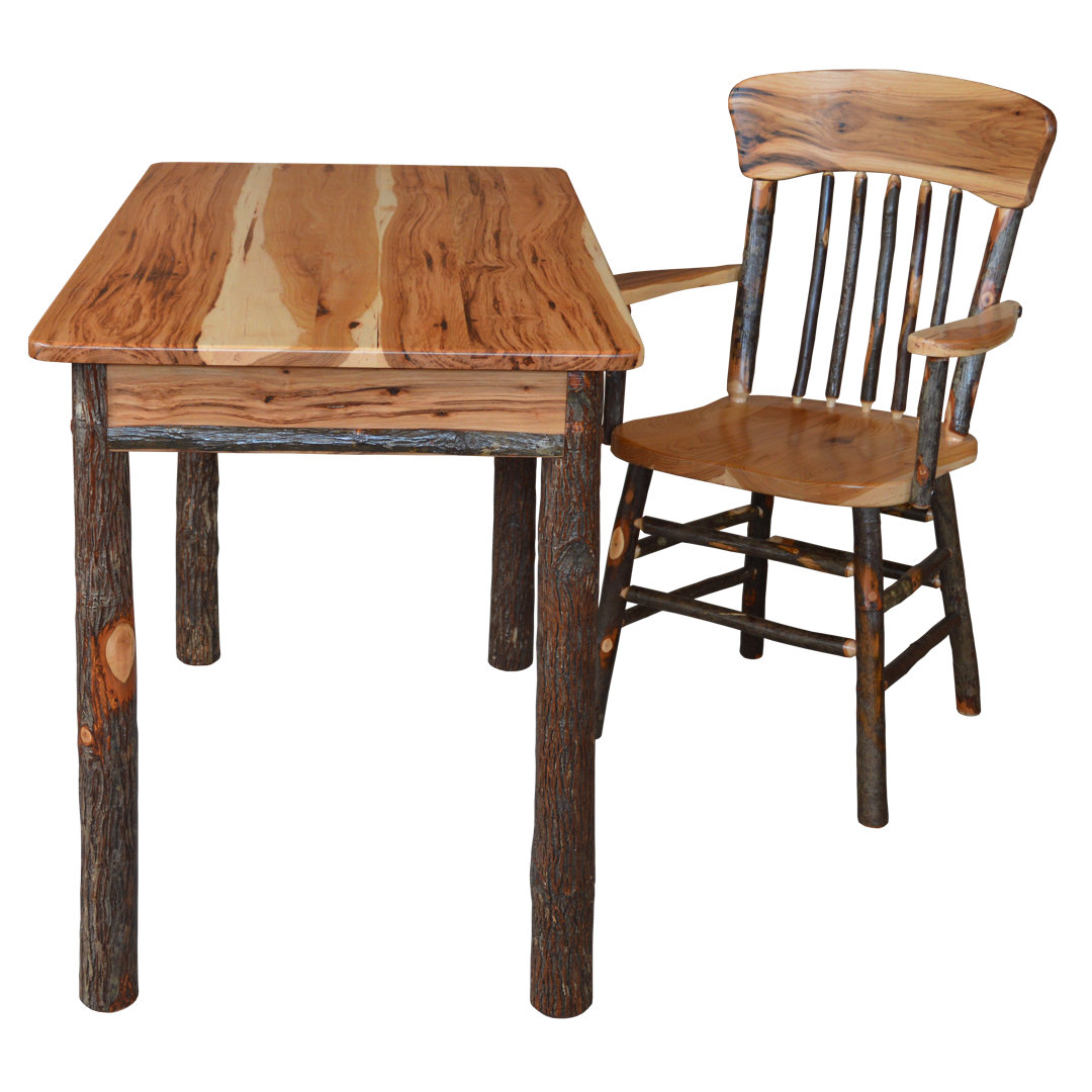 Hickory Writing Desk With Chair- Rustic Loon Peak®