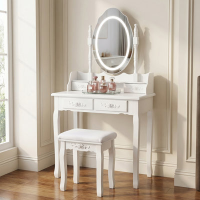 Bureau de coiffeuse princesse avec tabouret rembourré et miroir DEL - pour l'organisation du maquillage dans la chambre à coucher