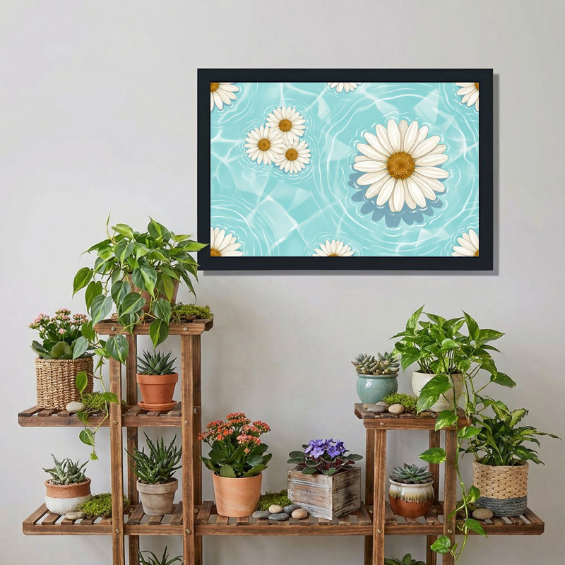 «White Daisies» flottant dans l'eau turquoise, art mural, H 24 po x l 36 po