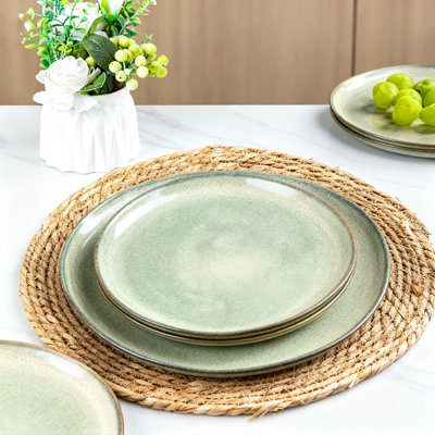 Assiettes en céramique, grès émaillé réactif fabriqué à la main de 8,5 pouces, va au micro-ondes et au lave-vaisselle, résistant aux égratignures, ensemble de 6, (glacis)