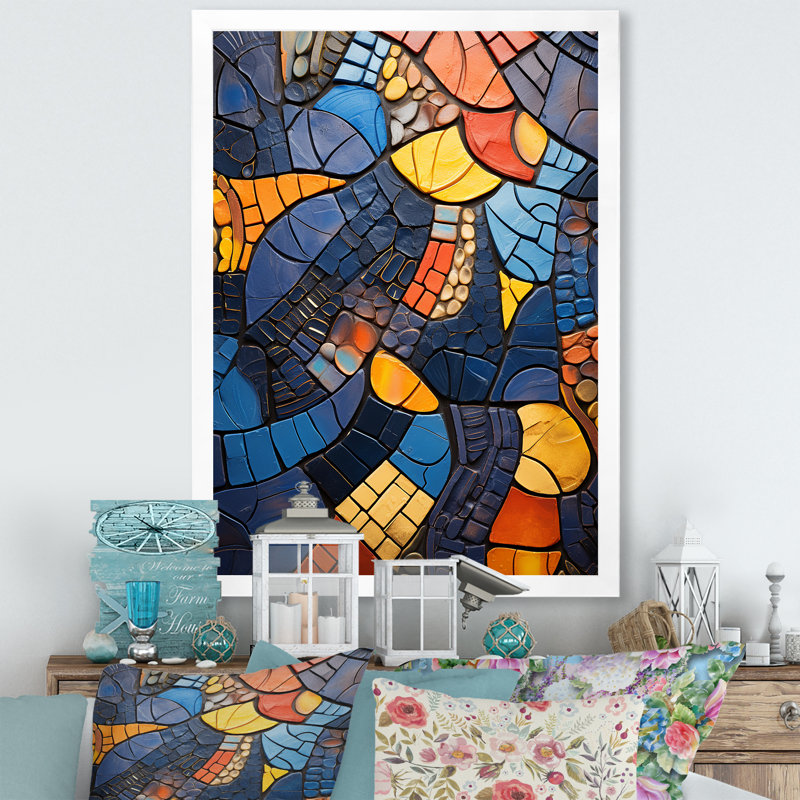 Carreaux de mosaïque bleue 3 - décoration murale mosaïque bohème, Cadre photo blanc, H 32 po x l 24 po x P 1 po