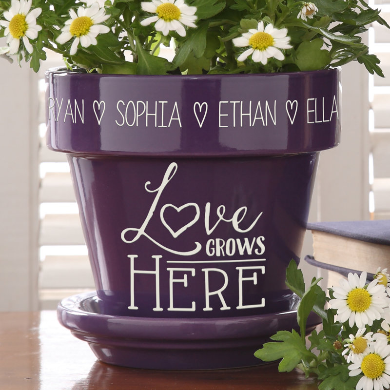 Pot à fleurs en céramique Love Love, Mauve, Oui