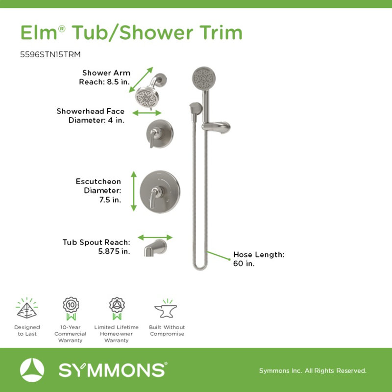 Elm Tub and Shower Trim with Hand Shower, Satin Nickel
