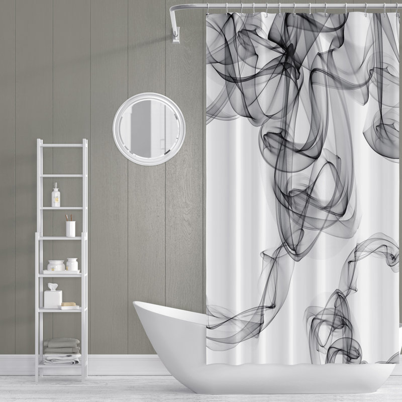 Rideau de douche blanc avec tourbillon noir, H 93 po x l 70 po